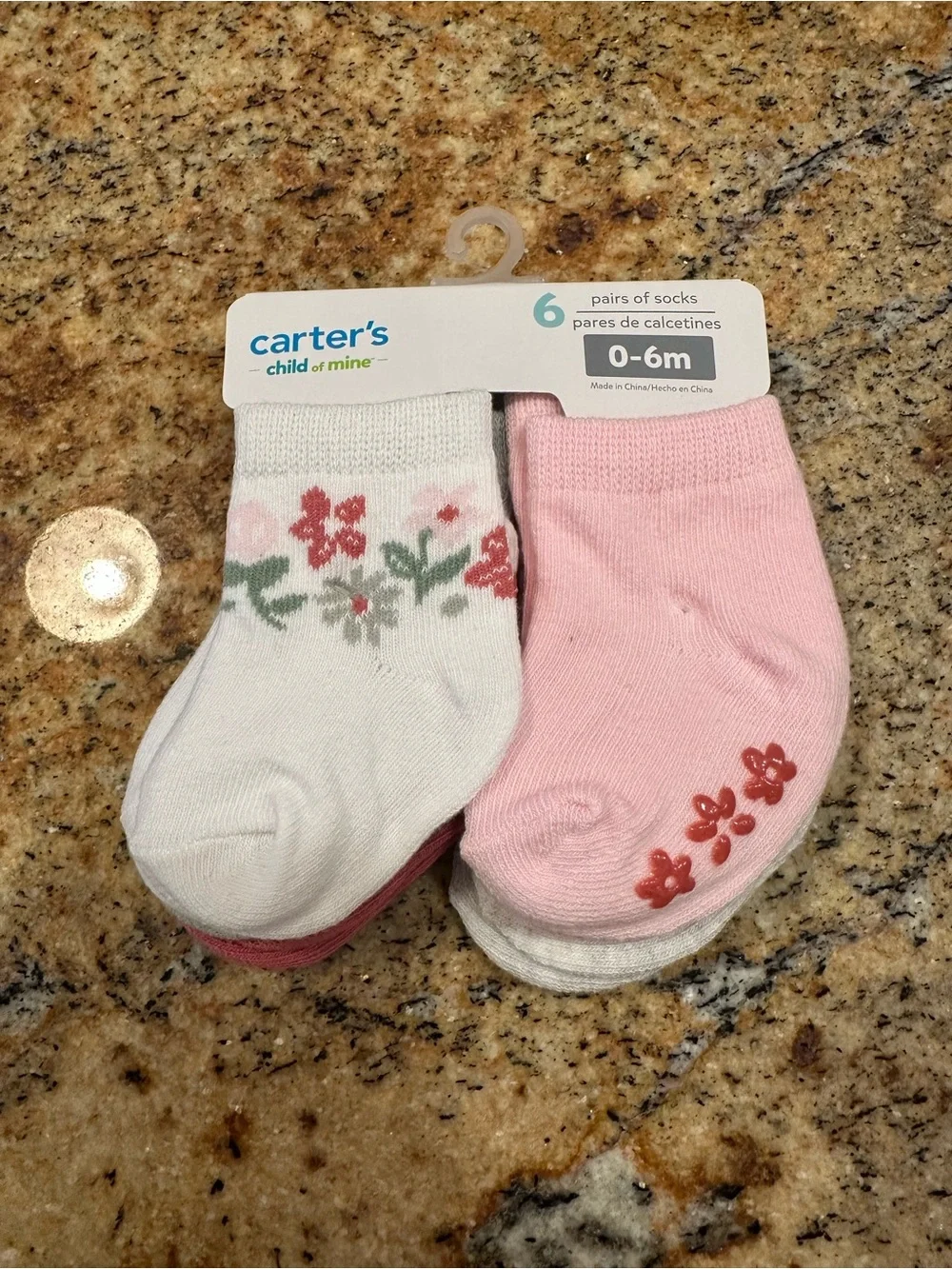 Carter's Pink and White Floral Baby Socks - 6 Pairs